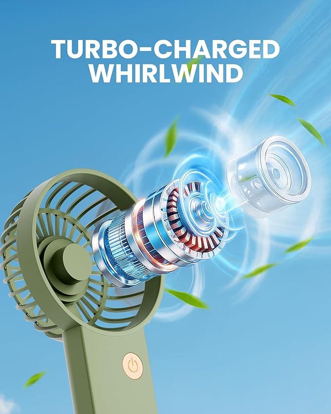 Mini Portable Handheld & Desktop Fan with Phone Holder, 3-Speed Adjustment, Type-C Charging (Cable Included), Silent Compact Travel Fan for Office, Desk, Home & Outdoor Use (SAL-TF01 -Green)